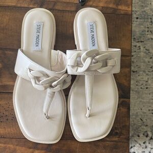 Steve Madden White Chain-Trim Thong Sandals